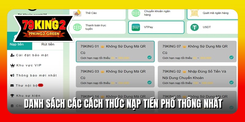 Danh sách các cách thức nạp tiền phổ thông nhất